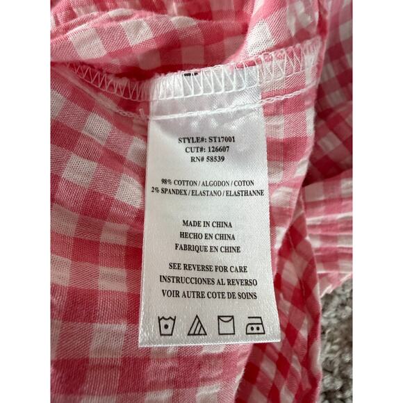 Kut From The Cloth Size XS Plaid V Neck Casual Button Top Pink Long Sleeve - Picture 6 of 8